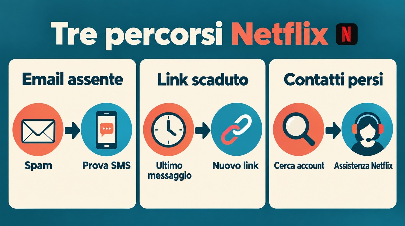 Percorsi Netflix per email assente, link scaduto e contatti persi