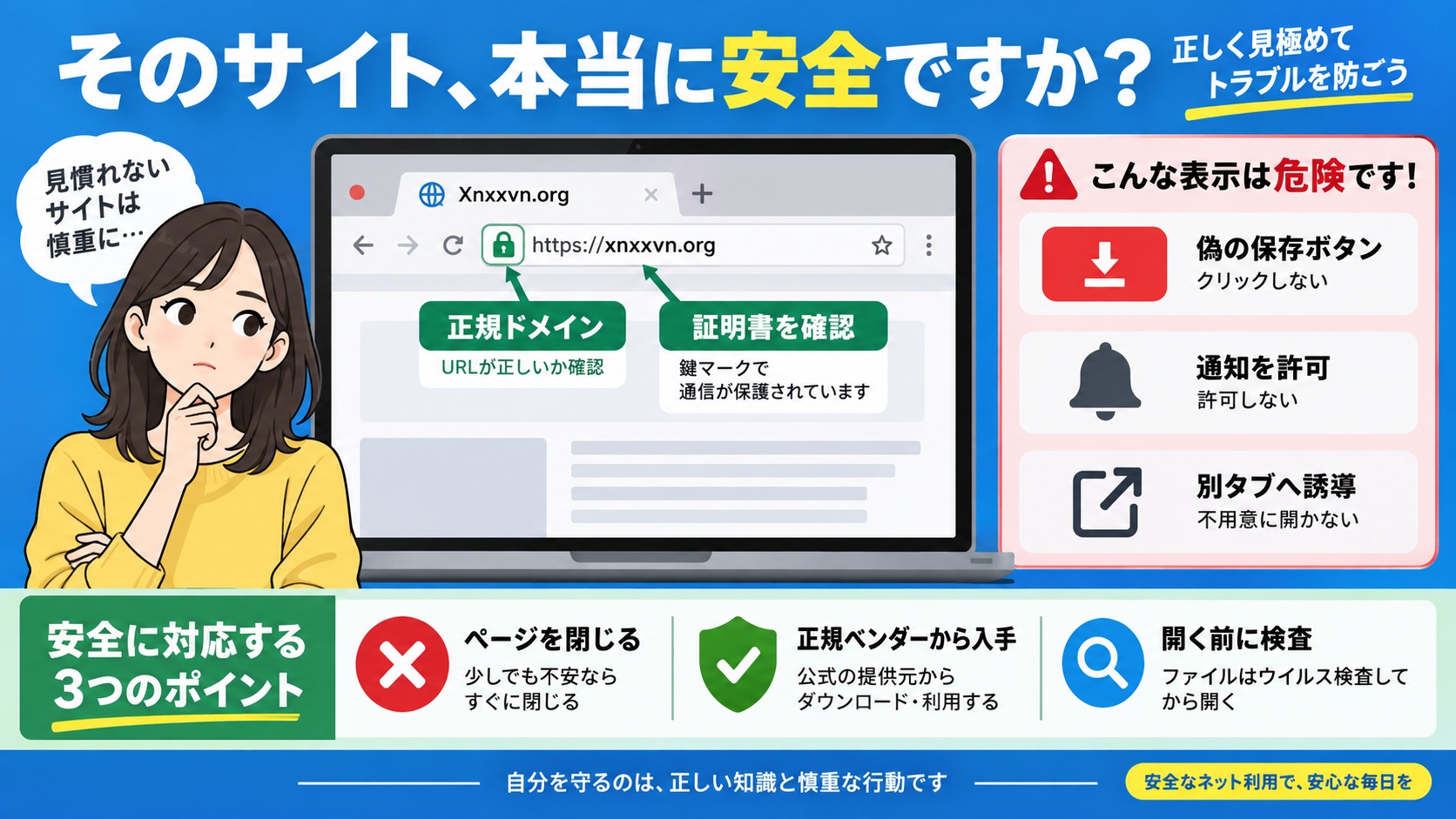 Xnxxvn.org接続前に正規ドメイン、証明書、偽ボタン、通知要求を確認する要点