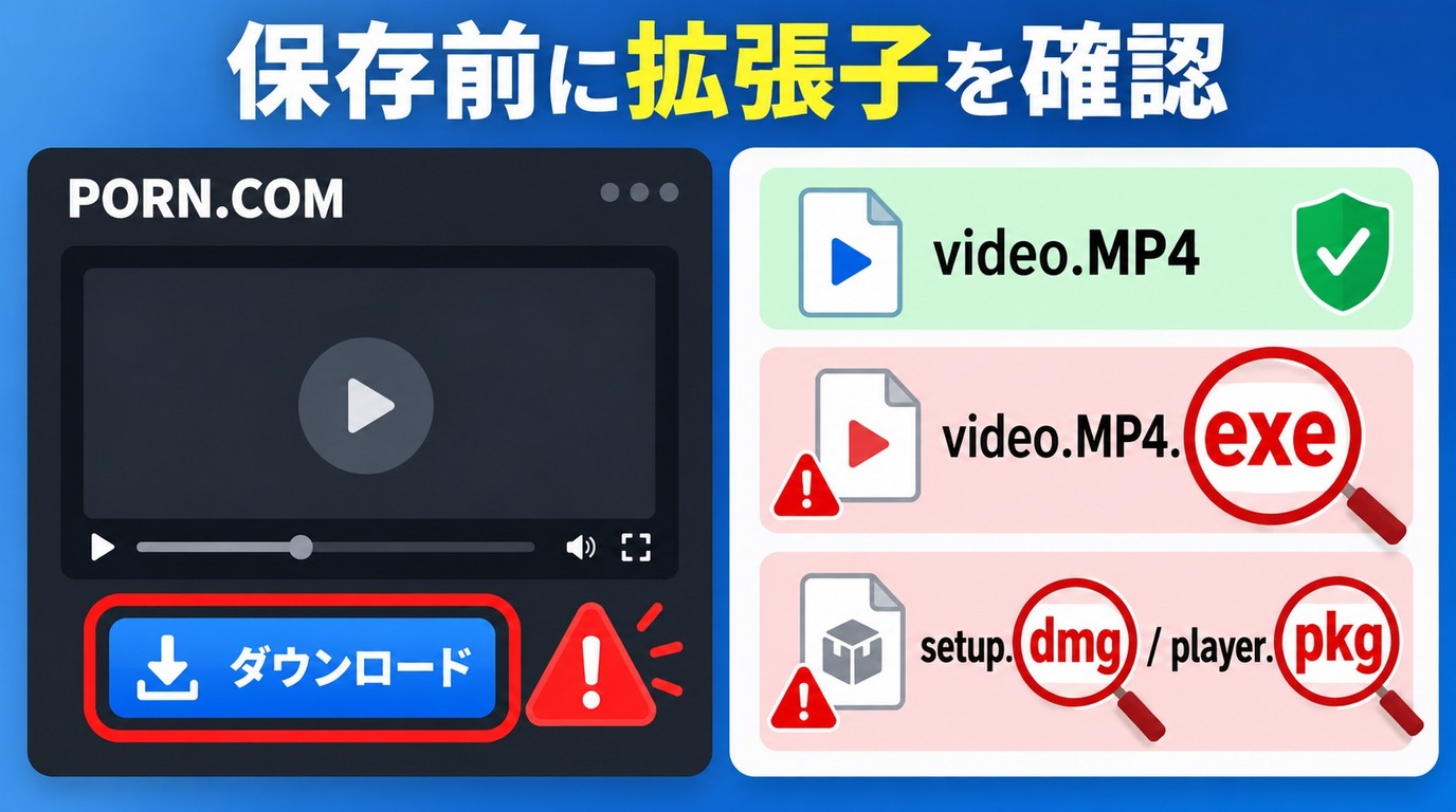 PORN.COMの偽ダウンロードボタンとvideo.MP4.exeを避ける確認ポイント