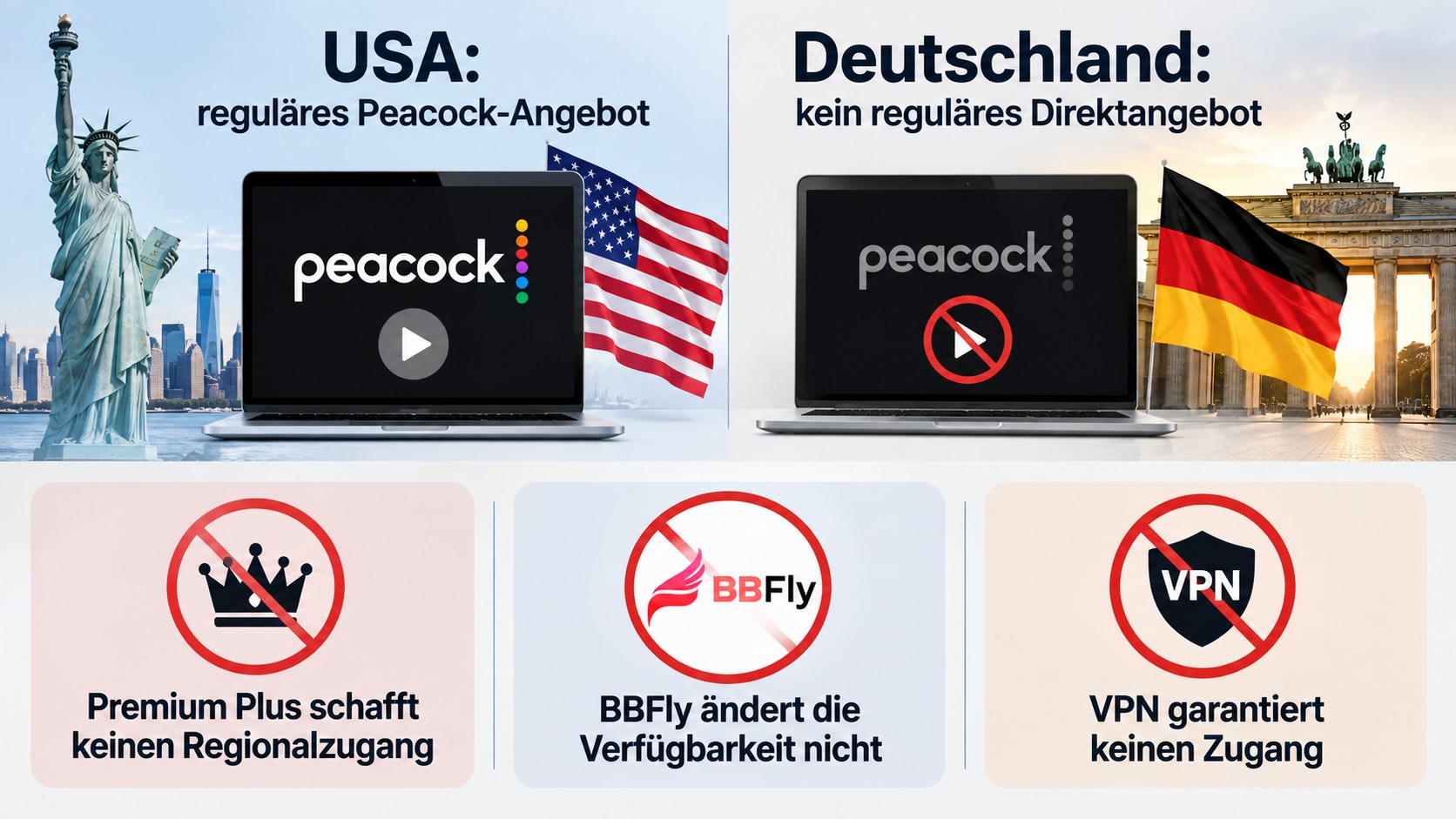 Peacock ist in den USA regulär verfügbar, in Deutschland jedoch nicht als Direktangebot.