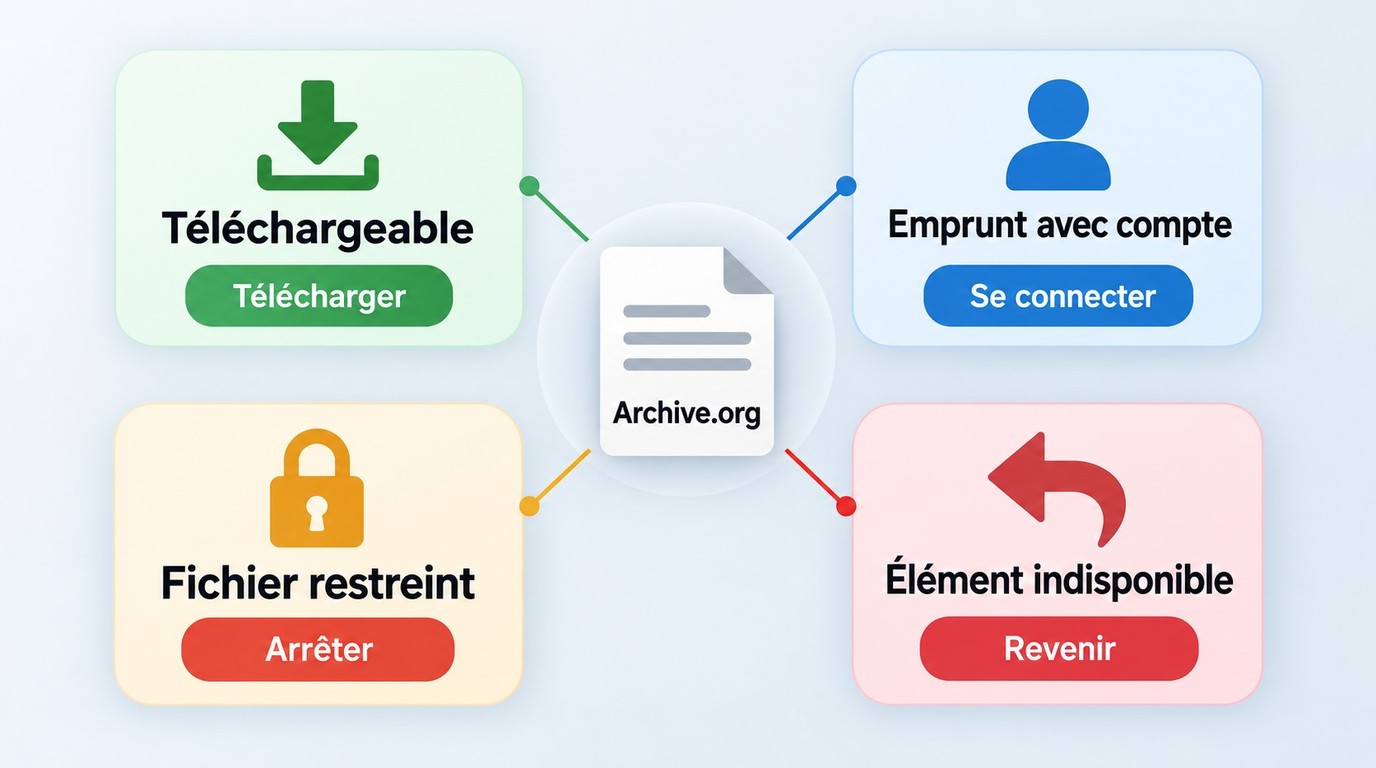 Statuts Archive.org et action à suivre selon l'accès au fichier