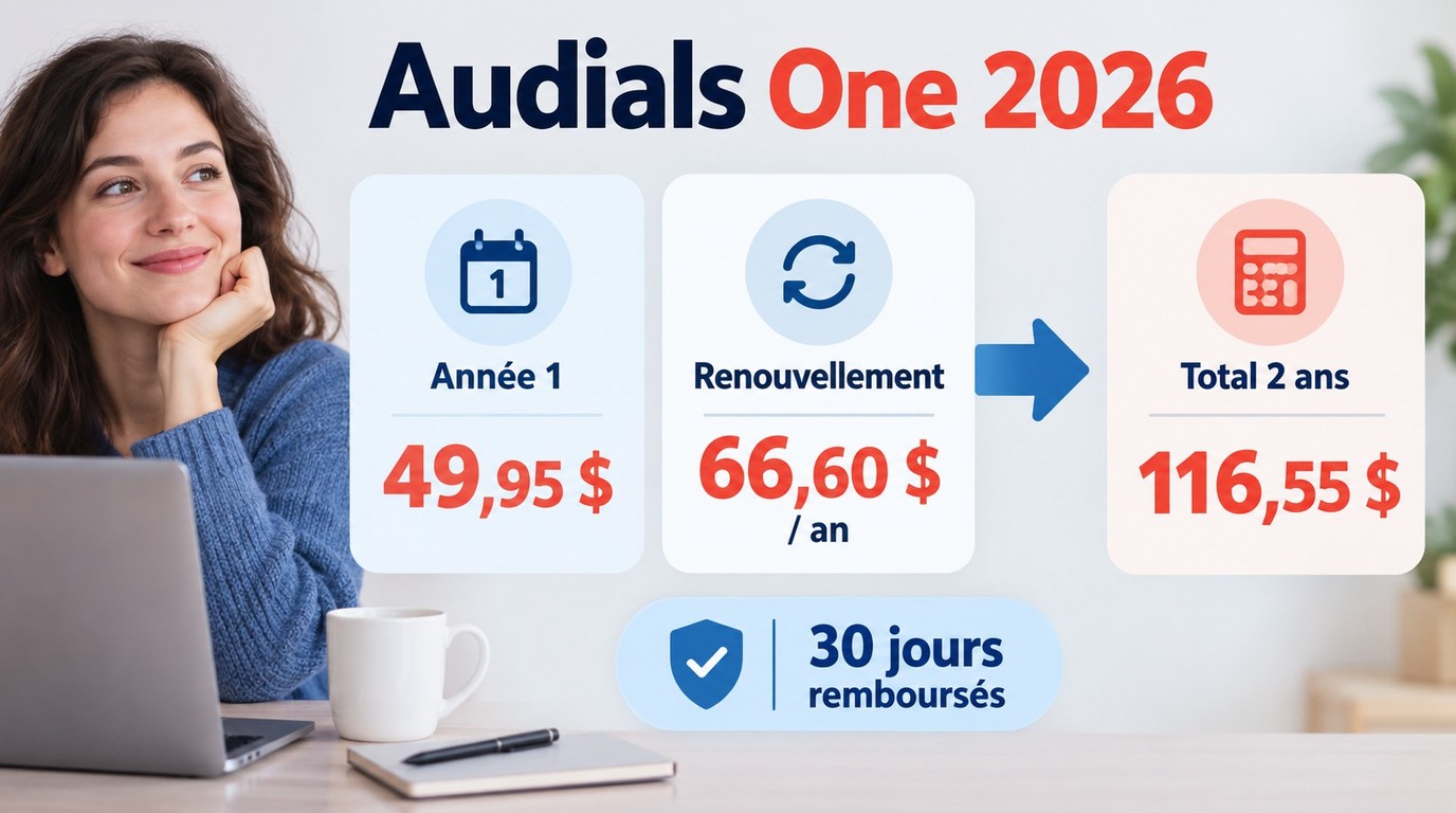 Évolution du prix Audials One 2026 entre la première année et le renouvellement
