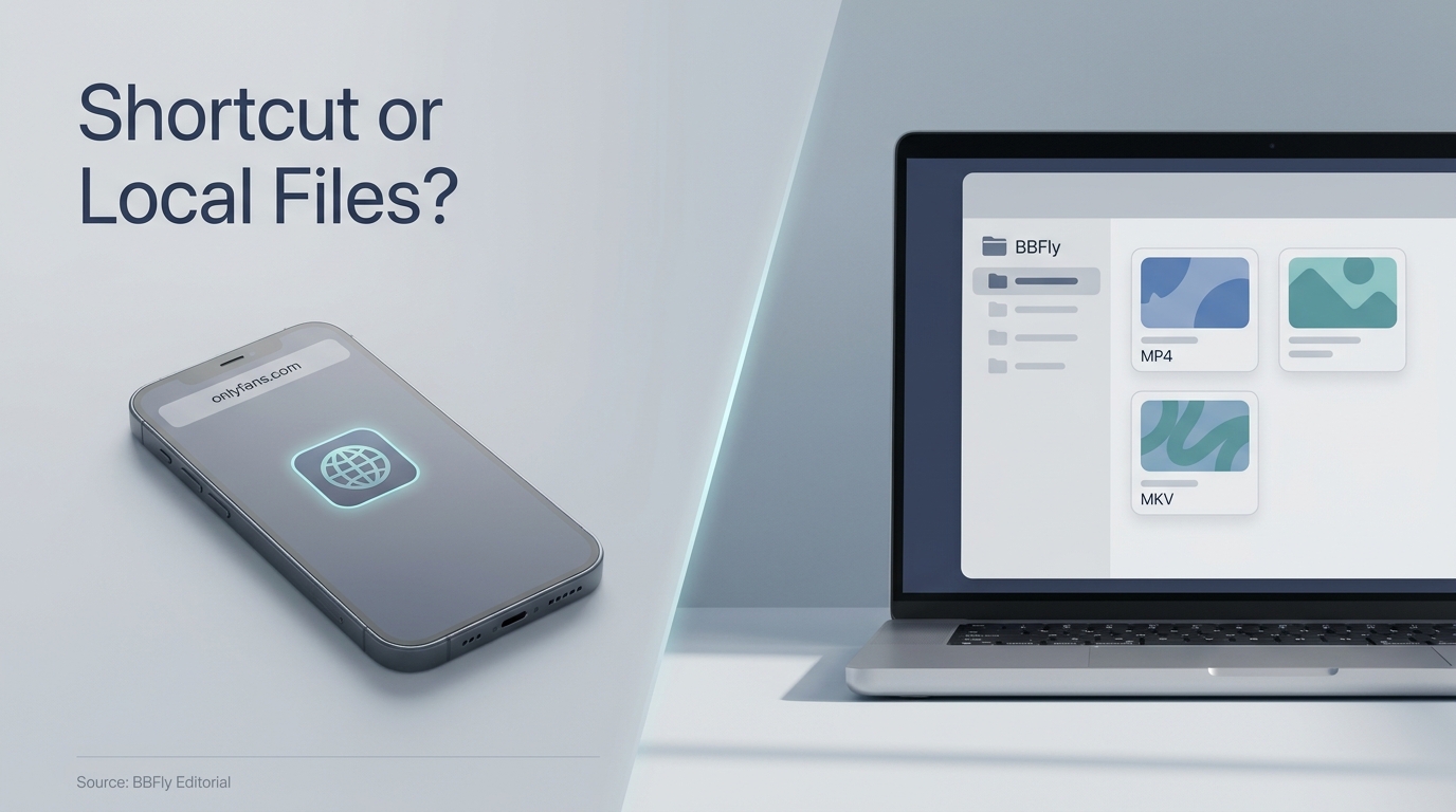 An app-like shortcut opens the website; a local file is a separate offline-management choice.
